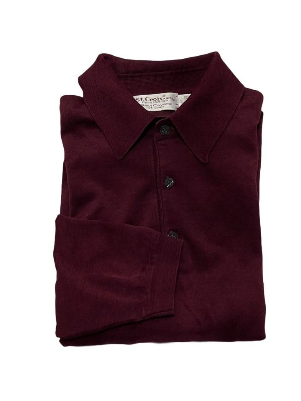 ST CROIX KNIT Shirt Mens Long Sleeve Button Polo Sweater Maroon Size M